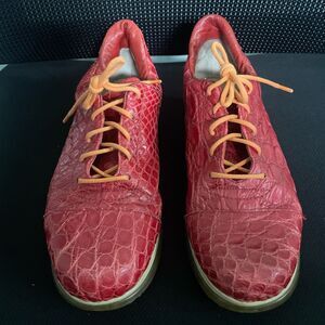 Unützer Womens Red Crocodile Style Leather Casual Sneaker SZ 8.5